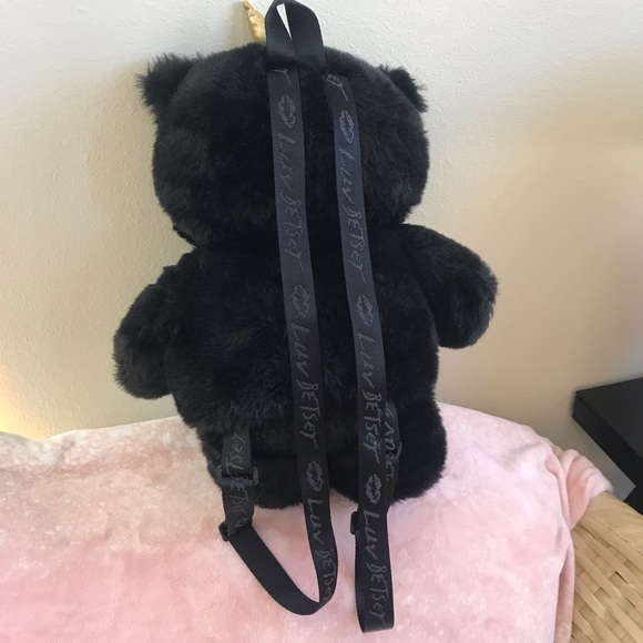 Rare! Betsey Johnson Bear Cat Black Plush Backpack Bag Star Eye Unicorn Luv Kiss - Picture 3 of 8